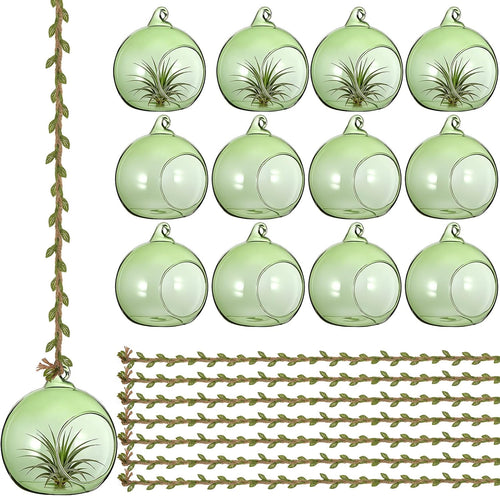 13 Green Leaf Vine Glass Orb Holders