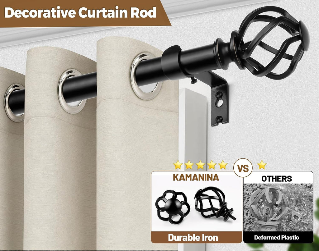 72-144 Inch Black Heavy Duty Single Curtain Rod