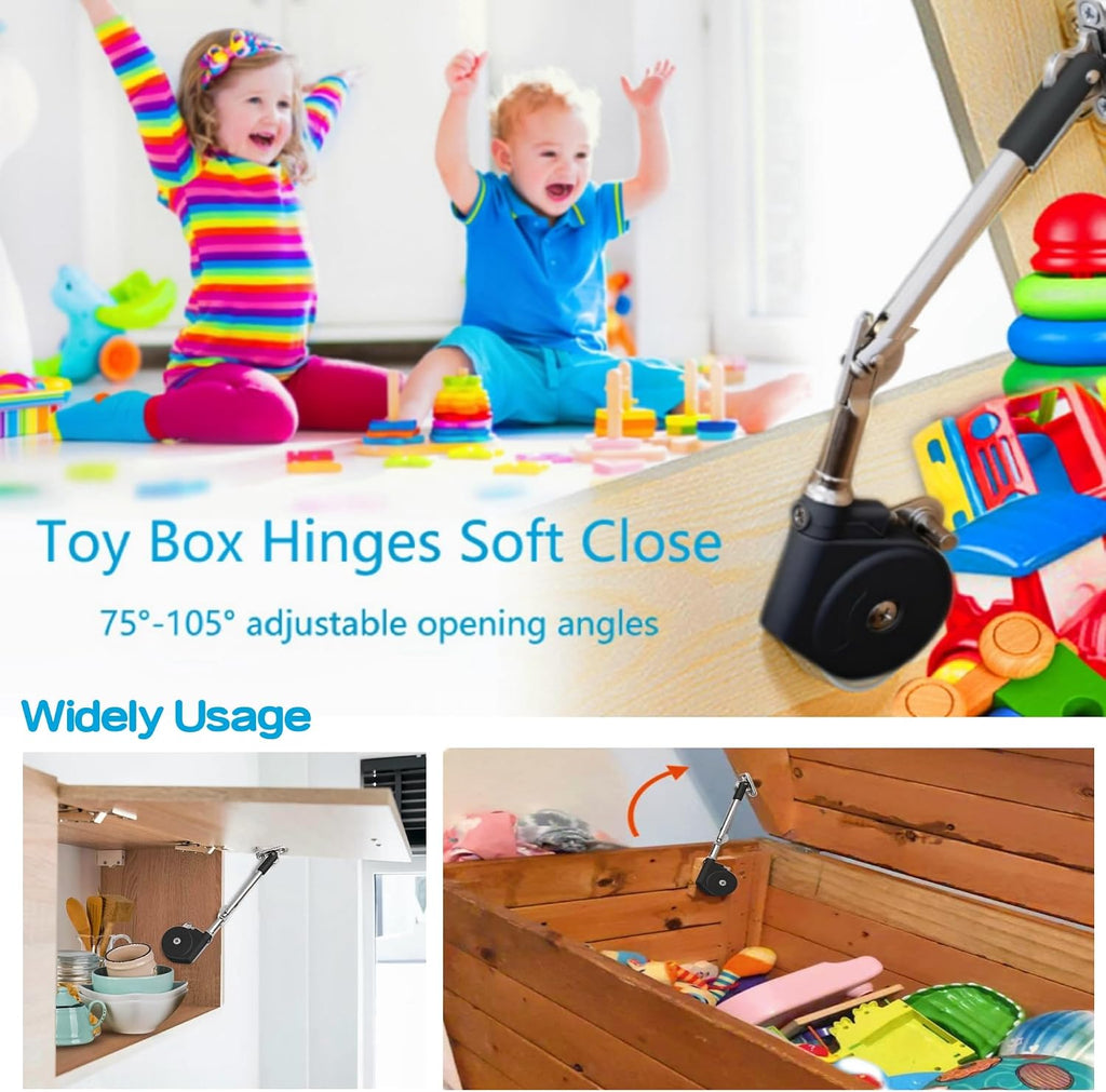 2 Pack Soft Close Toy Box Chest Lid Support Hinges