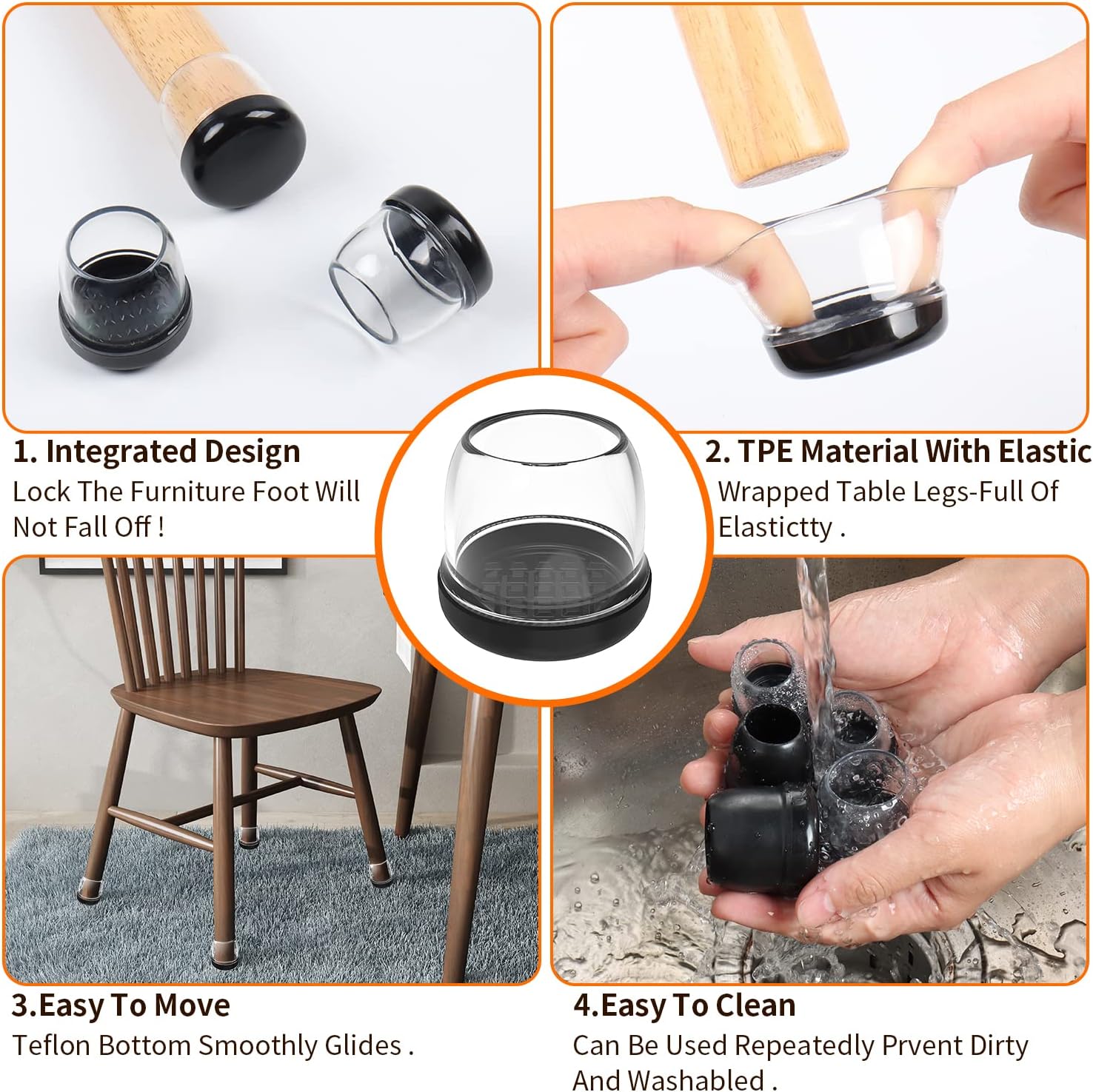 24pcs Round Teflon Carpet Furniture Chair Sliders