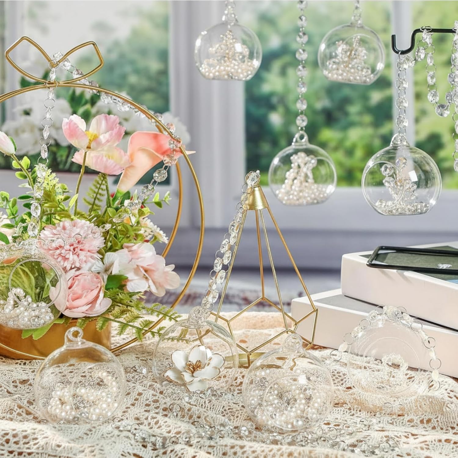 Crystal Garland Glass Globe Tealight Holders