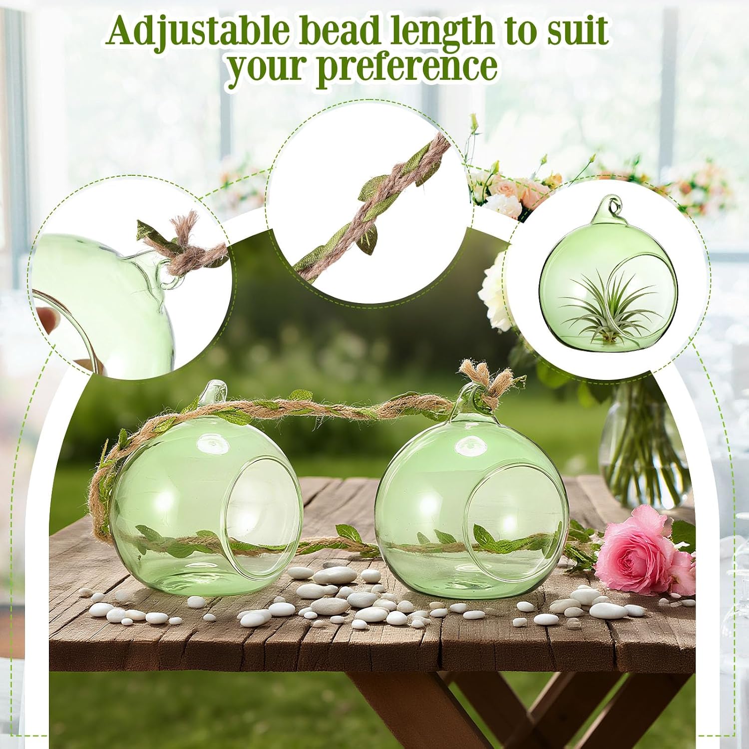 13 Green Leaf Vine Glass Orb Holders