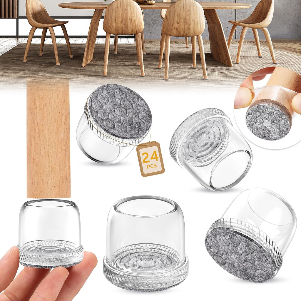 24PCS Round Silicone Felt Chair Leg Floor Protectors