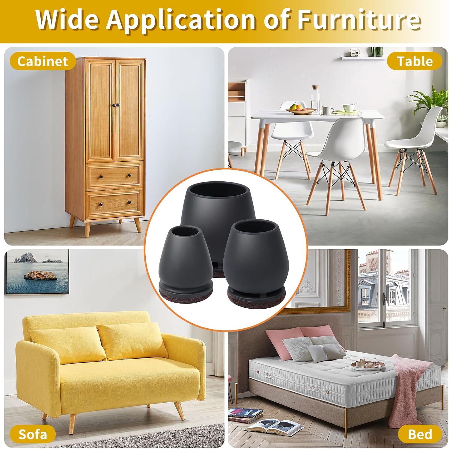 24Pcs Black Large Round Silicone Felt Chair Leg Floor Protectors