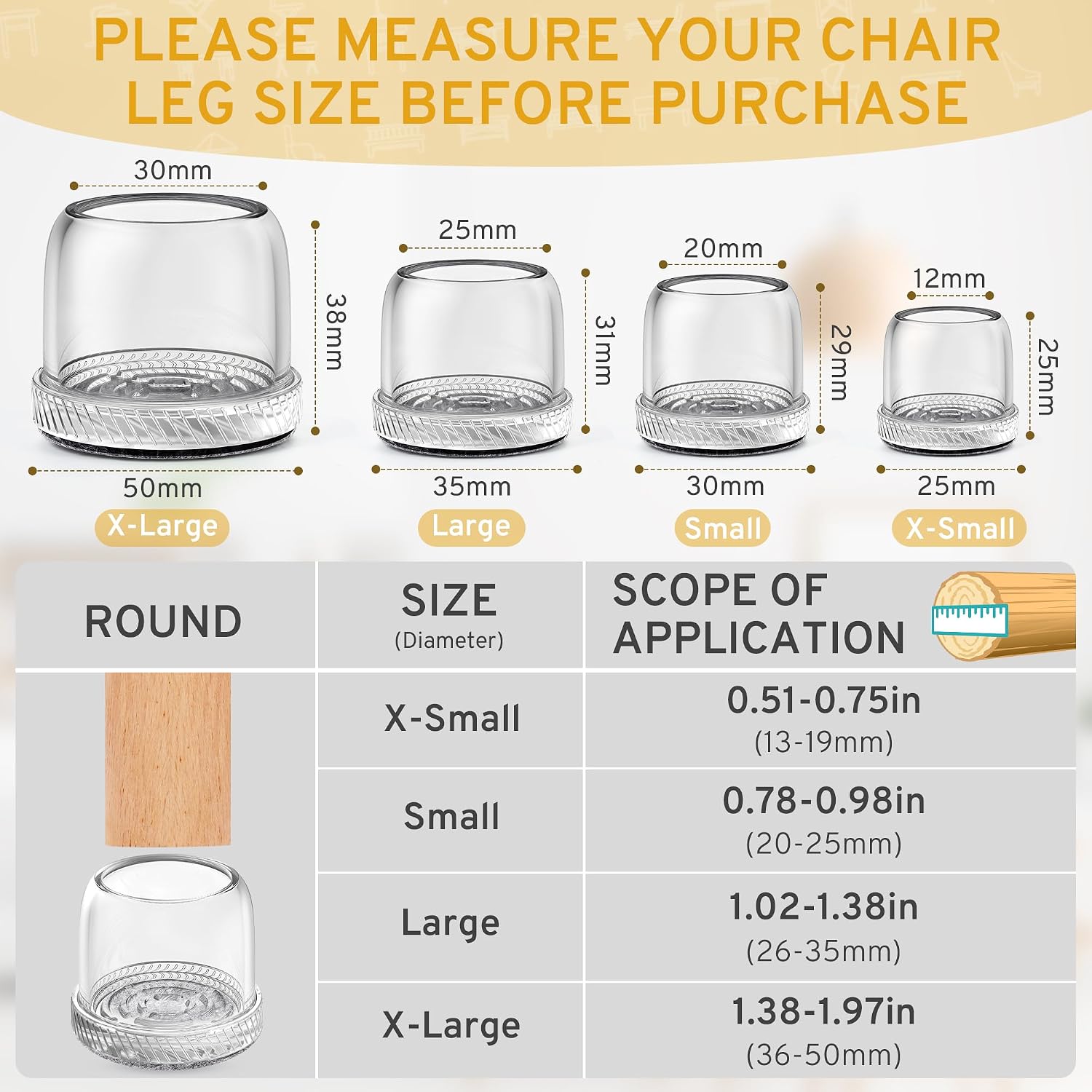 24PCS Round Silicone Felt Chair Leg Floor Protectors