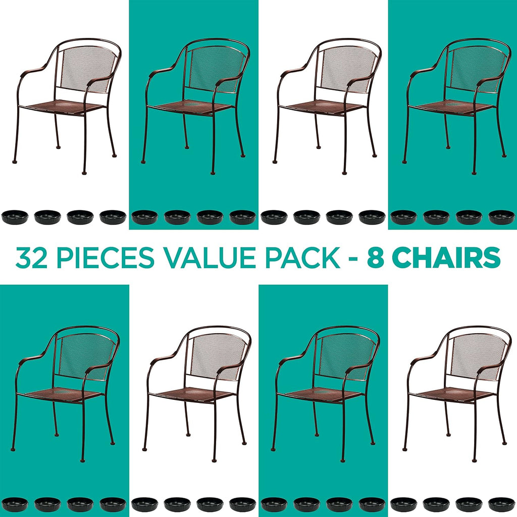 32 Pack Black 1.5" Round Plastic Patio Chair Leg Caps