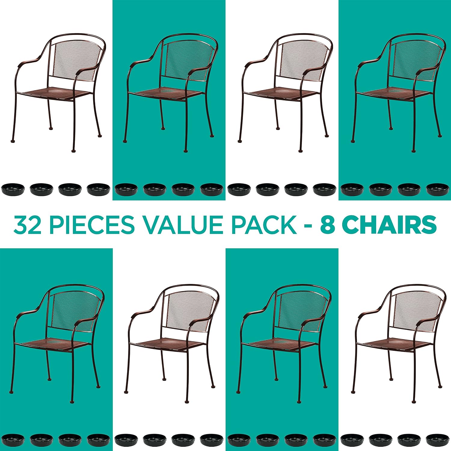 32 Pack Black 1.5" Round Plastic Patio Chair Leg Caps